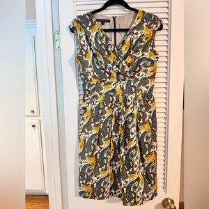 Lafayette 148 New York Floral Paisley V-Neck Dress Cotton